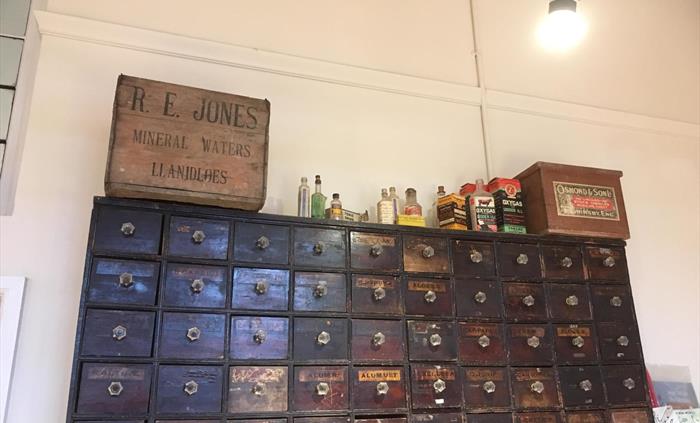Drawers from a chemist on display